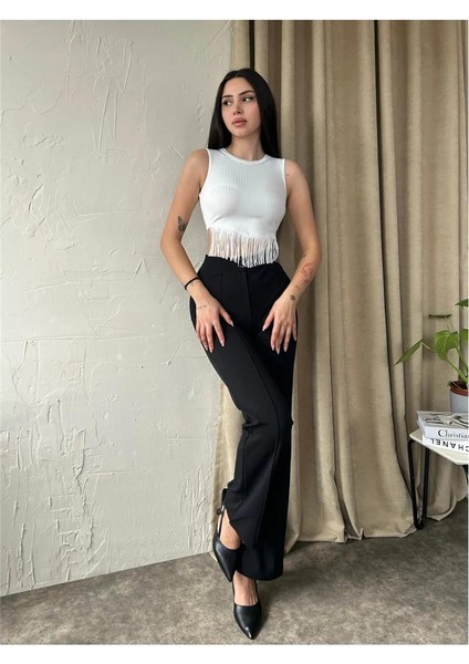 Kadın Halter Yaka Püsküllü Kolsuz Crop Top