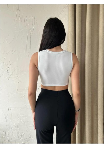 Kadın Halter Yaka Püsküllü Kolsuz Crop Top