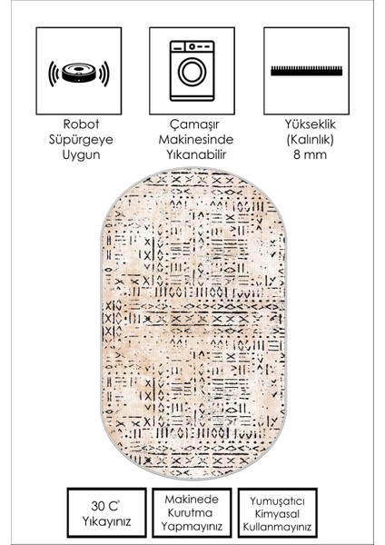 West Home Makinede Yıkanabilir Kaymaz Taban Leke Tutmaz Oval Yolluk Ev Dekorasyonu Için Bej Kesme Yolluk