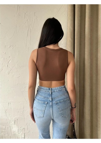 Kadın Halter Yaka Püsküllü Kolsuz Crop Top