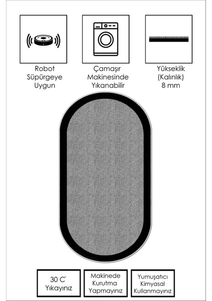 West Home Makinede Yıkanabilir Kaymaz Taban Leke Tutmaz Oval Yolluk Ev Dekorasyonu Için Gri Kesme Yolluk