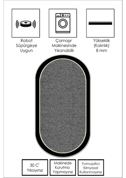 Makinede Yıkanabilir Kaymaz Taban Leke Tutmaz Oval Yolluk Ev Dekorasyonu Için Gri Kesme Yolluk