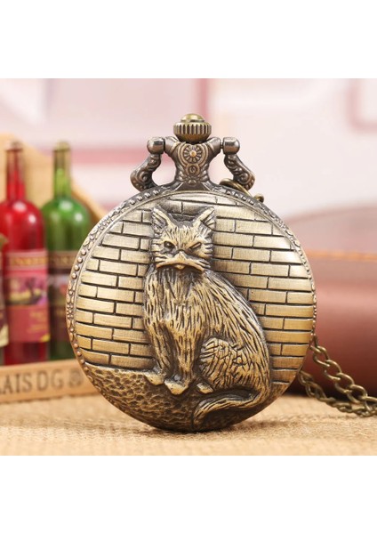 Kişiye Özel Kedi Tasarımlı Retro Köstekli Cep Saati