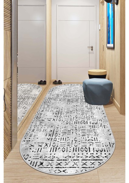 Makinede Yıkanabilir Kaymaz Taban Leke Tutmaz Oval Yolluk Ev Dekorasyonu Için Gri Kesme Yolluk