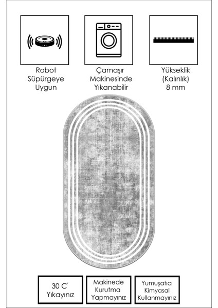 Makinede Yıkanabilir Kaymaz Taban Leke Tutmaz Oval Yolluk Ev Dekorasyonu Için Gri Kesme Yolluk fiyatları