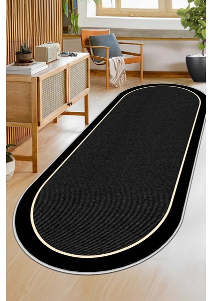 Makinede Yıkanabilir Kaymaz Taban Leke Tutmaz Oval Yolluk Ev Dekorasyonu Için Siyah Kesme Yolluk