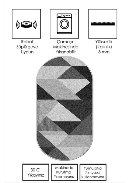 Confidence Home Makinede Yıkanabilir Kaymaz Taban Leke Tutmaz Oval Yolluk Ev Dekorasyonu Için Kesme Yolluk