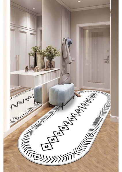 Makinede Yıkanabilir Kaymaz Taban Leke Tutmaz Oval Yolluk Ev Dekorasyonu Için Beyaz Kesme Yolluk