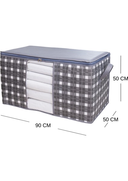 Mega Boy Pencereli Kare Desenli Ekose Gri Yastık Yorgan Düzenleyici Hurç 90X50X50 cm indirimleri