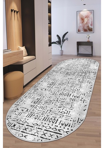 Makinede Yıkanabilir Kaymaz Taban Leke Tutmaz Oval Yolluk Ev Dekorasyonu Için Gri Kesme Yolluk