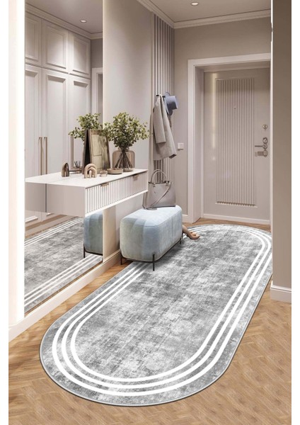 Makinede Yıkanabilir Kaymaz Taban Leke Tutmaz Oval Yolluk Ev Dekorasyonu Için Gri Kesme Yolluk