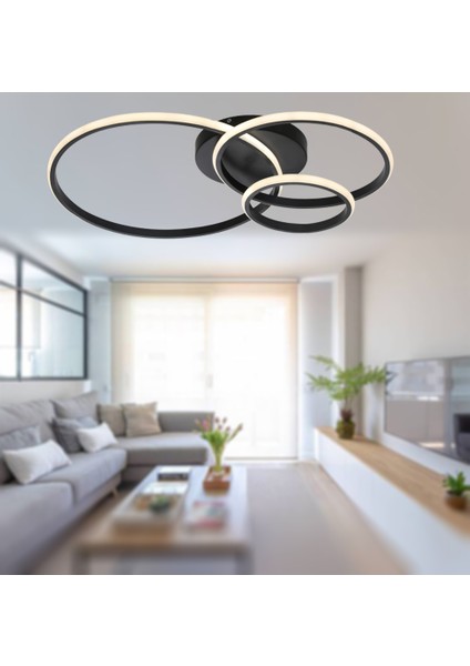 TT323-SY Tt Aydınlatma 3 Halkalı Mat Siyah Plofonyer LED Avize