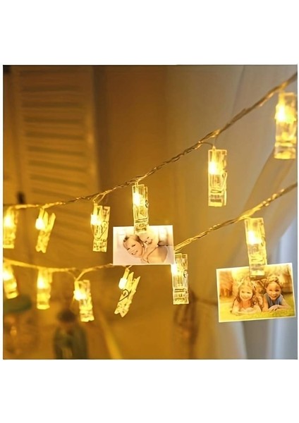 - LED Işıklı 10'lu Fotoğraf Mandalları - Dekoratif Albüm Mandalı, Parti, Doğum Günü, Bebek Yaşı Kutlama