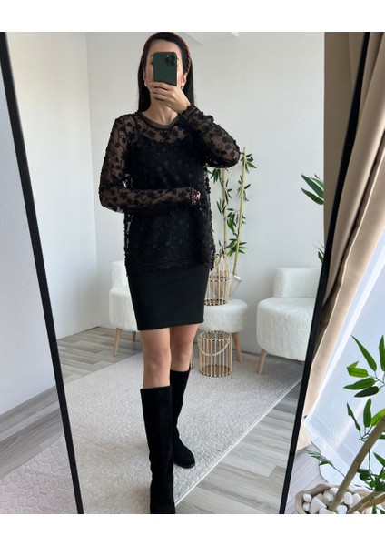 Siyah Işlemeli Tasarım Bluz modelleri