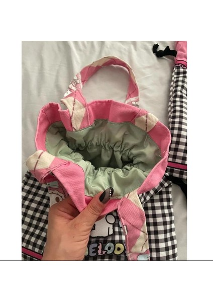 Sanrio Kawaii Kuromi My Melody Damalı Hello Kitty Cinnamoroll Büzgülü Kumaş Çanta Hediye modelleri
