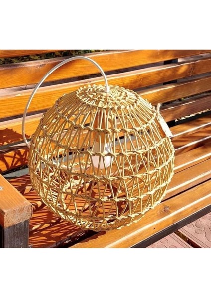 Ahşap Bohem Modern Rattan Bambu Hasır Özel Üretim Avize (Duy Dahil) Klasik Ekru Antre / Hol E27 1