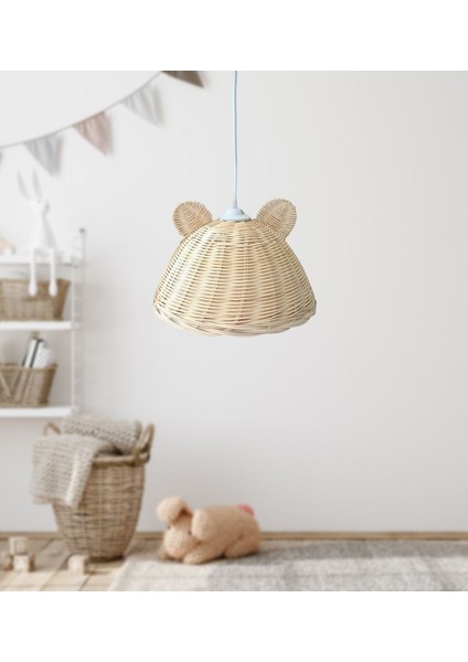 20-37 cm Çocuk Odası Rattan Bambu Hasır Avize, Kulaklı Avize Rustik Bambu E27 Bej 1 Bebek / Çocuk O