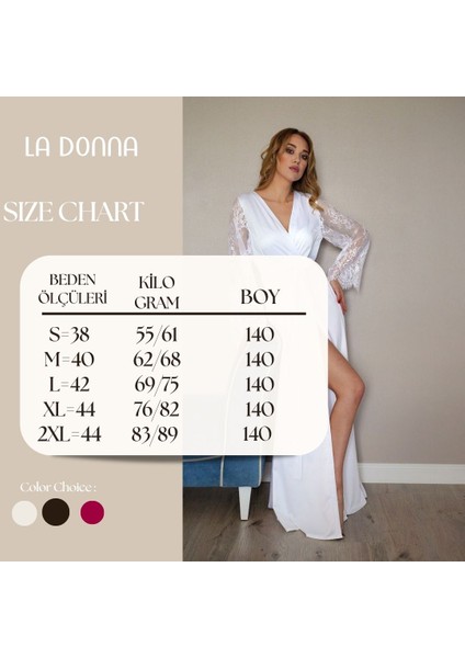 La Donna Moda,beyaz Satan Ipek ,düğün Sabahlık, Beyaz Dantel Kollu