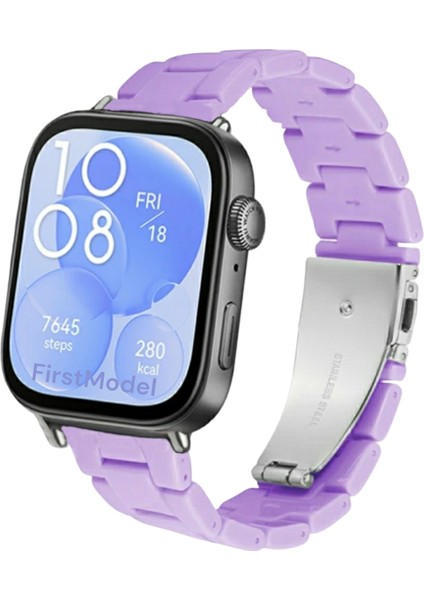 Huawei Watch Fit 3,4,4 Pro Uyumlu Reçine Kordon (Pim Çevirici Aparatı ile Akıllı Pimli) Lila