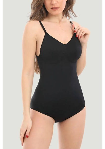 Çıtçıtlı Sıkılaştırıcı Askılı Push Up Etkili Vücut Şekillindirici Body Zıbın Korse Siyah Renk fırsatları