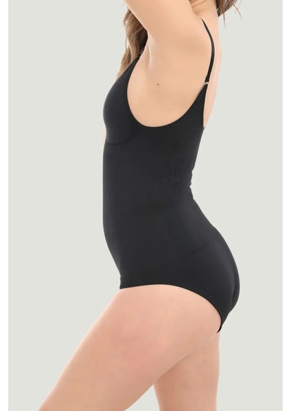 Çıtçıtlı Sıkılaştırıcı Askılı Push Up Etkili Vücut Şekillindirici Body Zıbın Korse Siyah Renk indirimleri