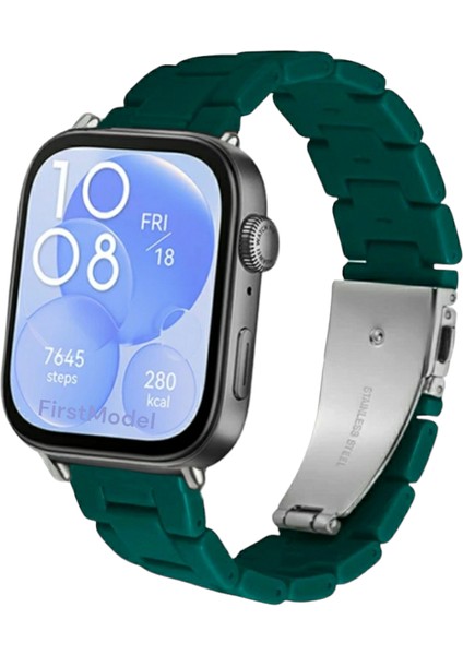 Huawei Watch Fit 3,4,4 Pro Uyumlu Reçine Kordon (Pim Çevirici Aparatı ile Akıllı Pimli) Koyu Yeşil