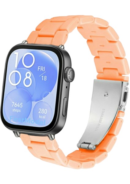 Huawei Watch Fit 3,4,4 Pro Uyumlu Reçine Kordon (Pim Çevirici Aparatı ile Akıllı Pimli) Turuncu