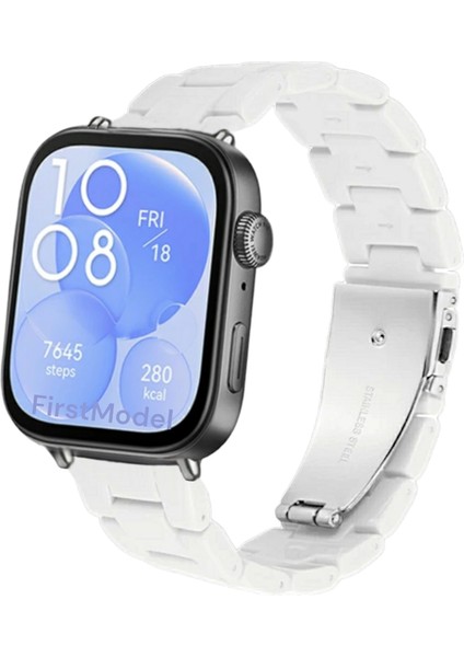 Huawei Watch Fit 3,4,4 Pro Uyumlu Reçine Kordon (Pim Çevirici Aparatı ile Akıllı Pimli) Beyaz