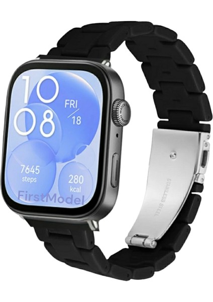 Huawei Watch Fit 3,4,4 Pro Uyumlu Reçine Kordon (Pim Çevirici Aparatı ile Akıllı Pimli) Siyah