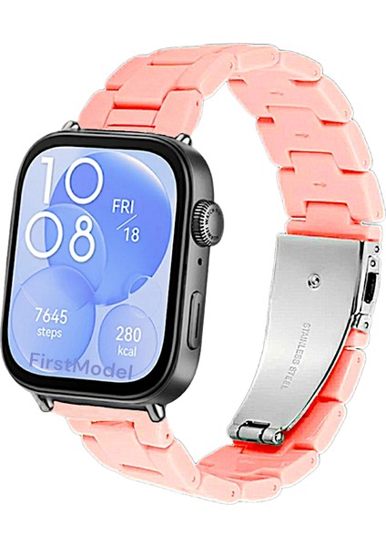 Huawei Watch Fit 3,4,4 Pro Uyumlu Reçine Kordon (Pim Çevirici Aparatı ile Akıllı Pimli) Şeker Pembe