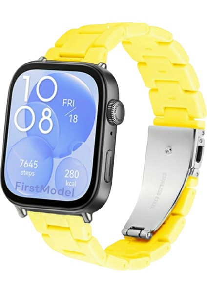 Huawei Watch Fit 3,4,4 Pro Uyumlu Reçine Kordon (Pim Çevirici Aparatı ile Akıllı Pimli) Sarı