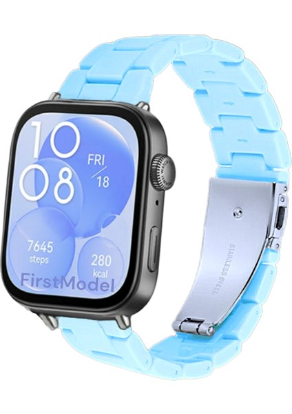 Huawei Watch Fit 3,4,4 Pro Uyumlu Reçine Kordon (Pim Çevirici Aparatı ile Akıllı Pimli) Açık Mavi