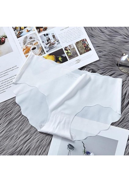 Ultra Ince Dikişsiz Buz Ipek Külot Mikro Şeffaf Lazer Kesim Iz Yapmaz Külot Beyaz