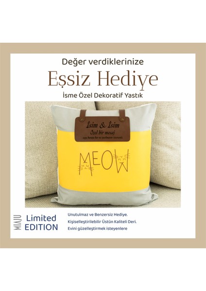 Ismine Özel, Ev Dekoruna Şıklık Katacak, Kedi Temalı, Sevimli ve Hediyelik Yastık, Kişiye Özel