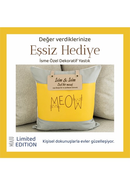 Isme Özel, Kedi Severler Için Şirin, Kedi Temalı Kişiselleştirilebilir Dekoratif Yastık, Özel Hediye