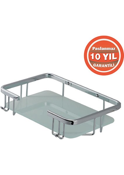 Paslanmaz Pirinç Taci 1'li 22X15 cm Camlı Şampuanlık Banyo Rafı