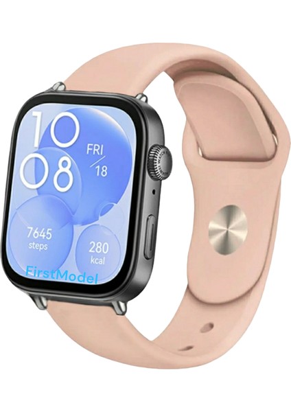 Huawei Watch Fit 3,4,4 Pro Uyumlu Jel Silikon Kordon Pim Çevirici Aparatı ile Akıllı Pimli Toz Pembe