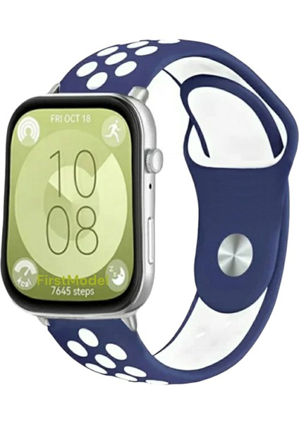 Huawei Watch Fit 3,4,4 Pro Uyumlu Delikli Spor Silikon Kordon Pim Çevirici Aparatı ile Akıllı Pimli Mavi Beyaz