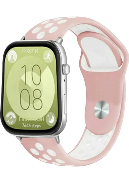 Huawei Watch Fit 3,4,4 Pro Uyumlu Delikli Spor Silikon Kordon Pim Çevirici Aparatı ile Akıllı Pimli Pembe Beyaz