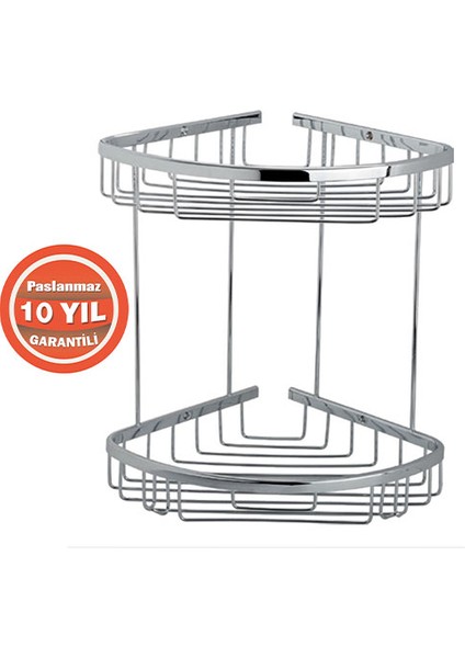 Paslanmaz Pirinç Zerrin 2'li 22X22 cm Şampuanlık Banyo Rafı