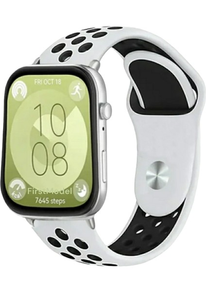 Huawei Watch Fit 3,4,4 Pro Uyumlu Delikli Spor Silikon Kordon Pim Çevirici Aparatı ile Beyaz Siyah