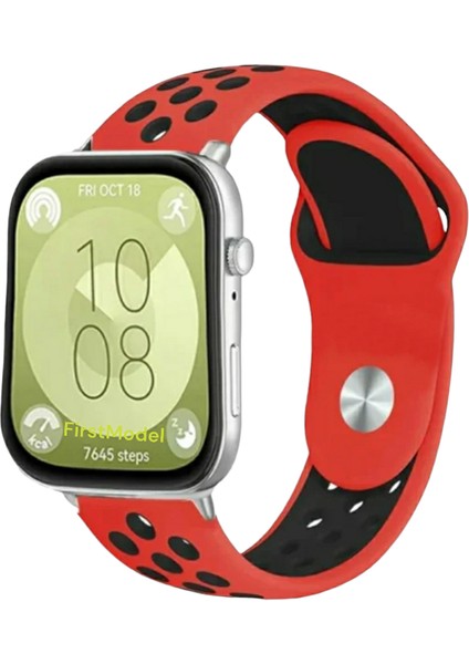 Huawei Watch Fit 3,4,4 Pro Uyumlu Delikli Spor Silikon Kordon Pim Çevirici Aparatı ile Akıllı Pim Kırmızı Siyah