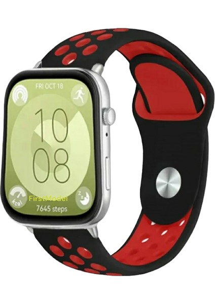 Huawei Watch Fit 3,4,4 Pro Uyumlu Delikli Spor Silikon Kordon Pim Çevirici Aparatı ile Akıllı Pimli Siyah Kırmızı