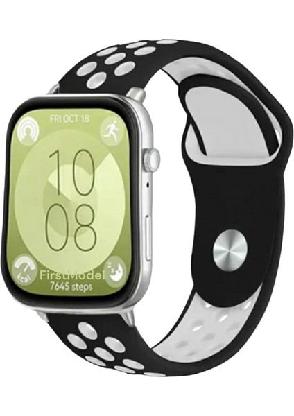Huawei Watch Fit 3,4,4 Pro Uyumlu Delikli Spor Silikon Kordon Pim Çevirici Aparatı ile Akıllı Pimli Siyah Beyaz