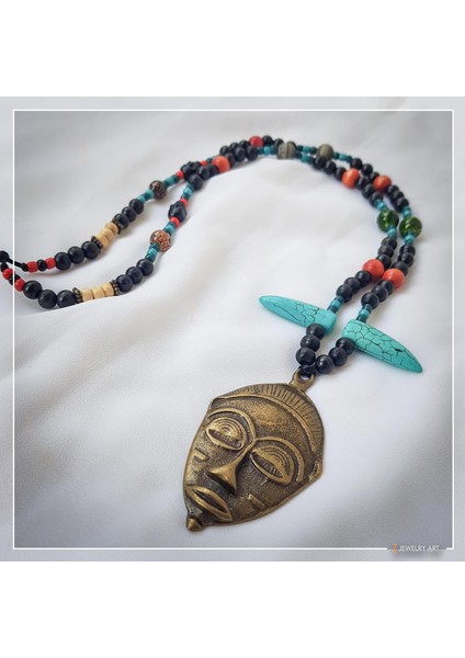 Bagana - El Yapımı Etnik Otantik Bohem Kadın Erkek Unisex Totem Kolye