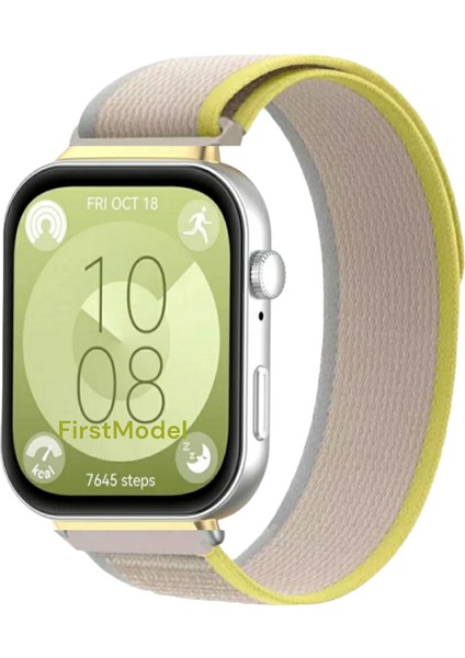 Huawei Watch Fit 3,4,4 Pro Uyumlu Trail Loop Cırtlı Bant Kordon Pim Çevirici Aparatlı Akıllı Pimli Gri Sarı
