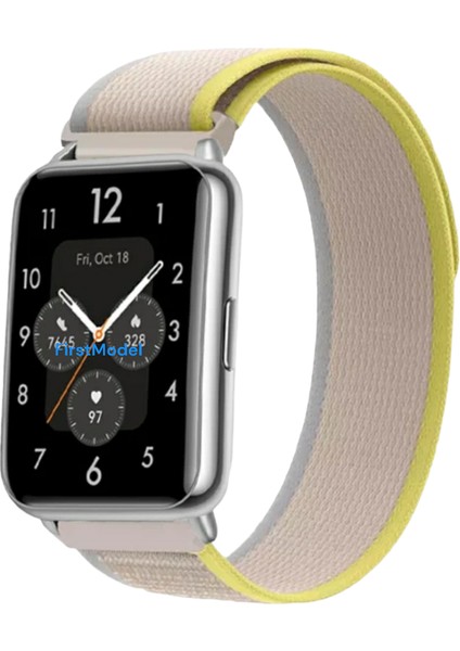 Huawei Watch Fit 2 Uyumlu Trail Loop Cırtlı Bant Kordon Pim Çevirici Aparatlı Akıllı Pimli Gri Sarı