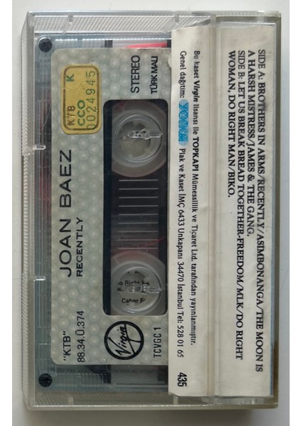 Joan Baez Recently 1988 Kaset (Orjnal Dönem Baskı Kaset) fiyatları
