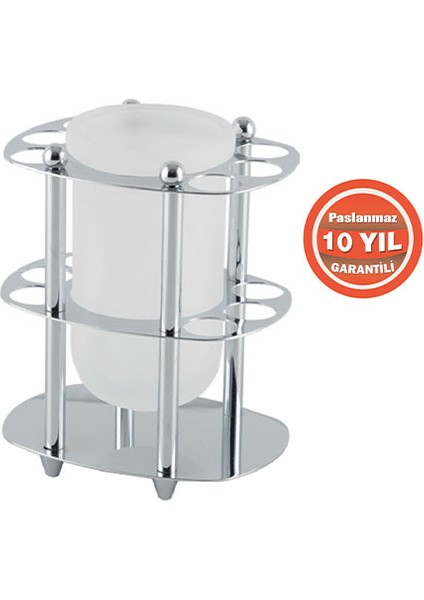 Paslanmaz Pirinç Desen Metal Set Üstü Camlı Diş Fırçalık