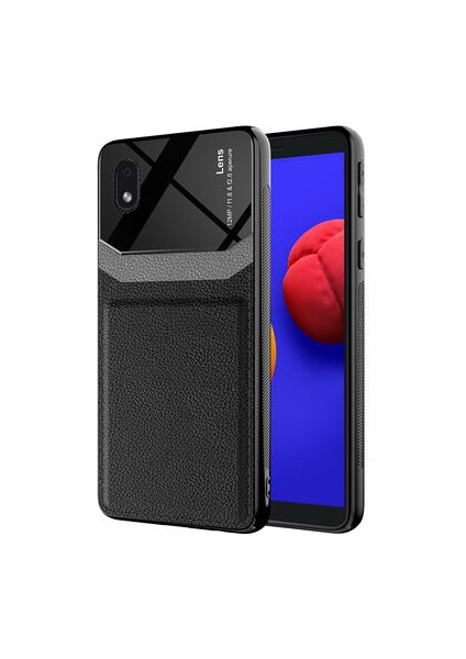 Samsung Galaxy A01 Core Şık Deri Görünümlü Sert Pc Emiks Premium Kılıf